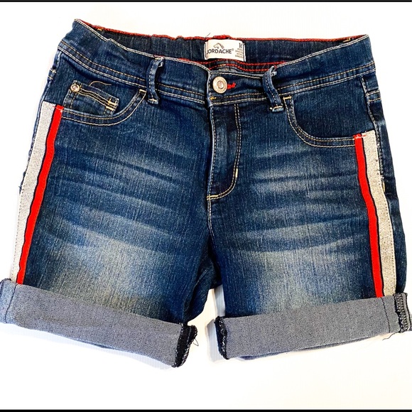 JORDACHE Denim Cuffed Thigh Striped Shorts - Picture 1 of 6